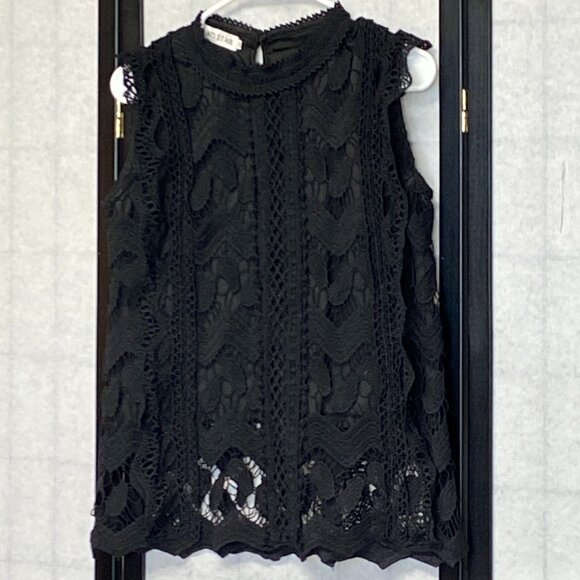 Yaostar Black Crochet Lace Sleeveless Ruffle Tank Top Tunic Lined Boho Chic M - Picture 4 of 15